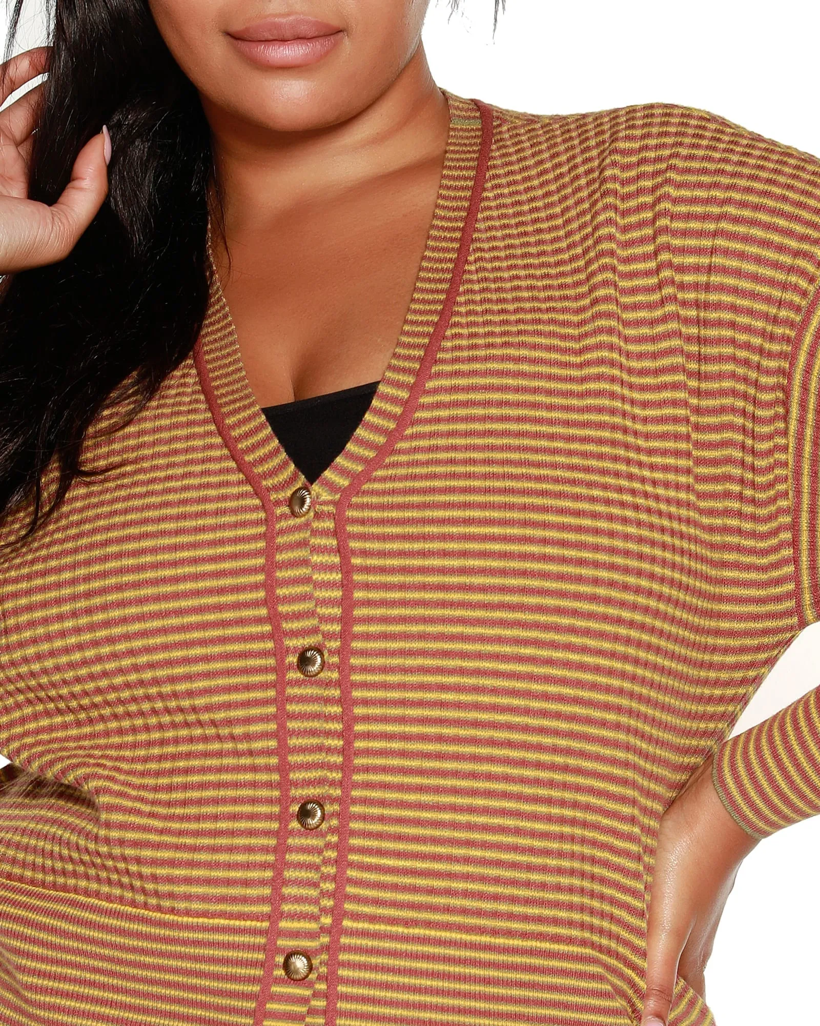 Plus Size Striped Button-Front Cardigan | Light Olive Combo