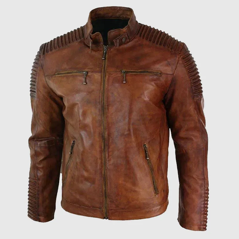 Premium Quality Men's Cafe Racer Vintage Distressed Brown Leather Jacket