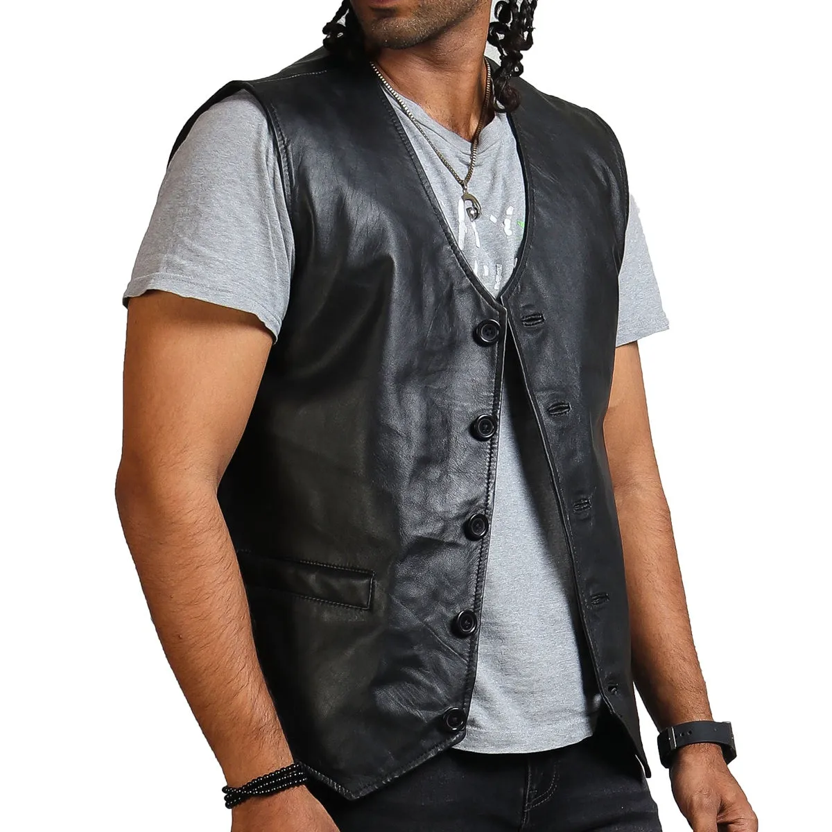 Purchase Best Style Handmade Genuine high Skull Print Black Leather Vest For Sale