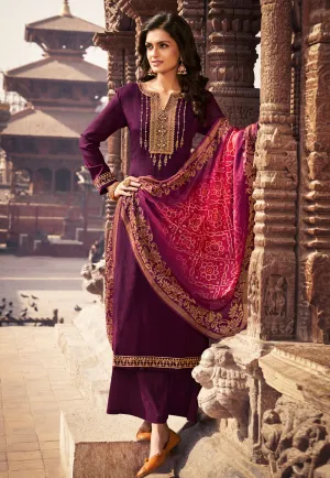 Purple Embroidered Palazzo Suit