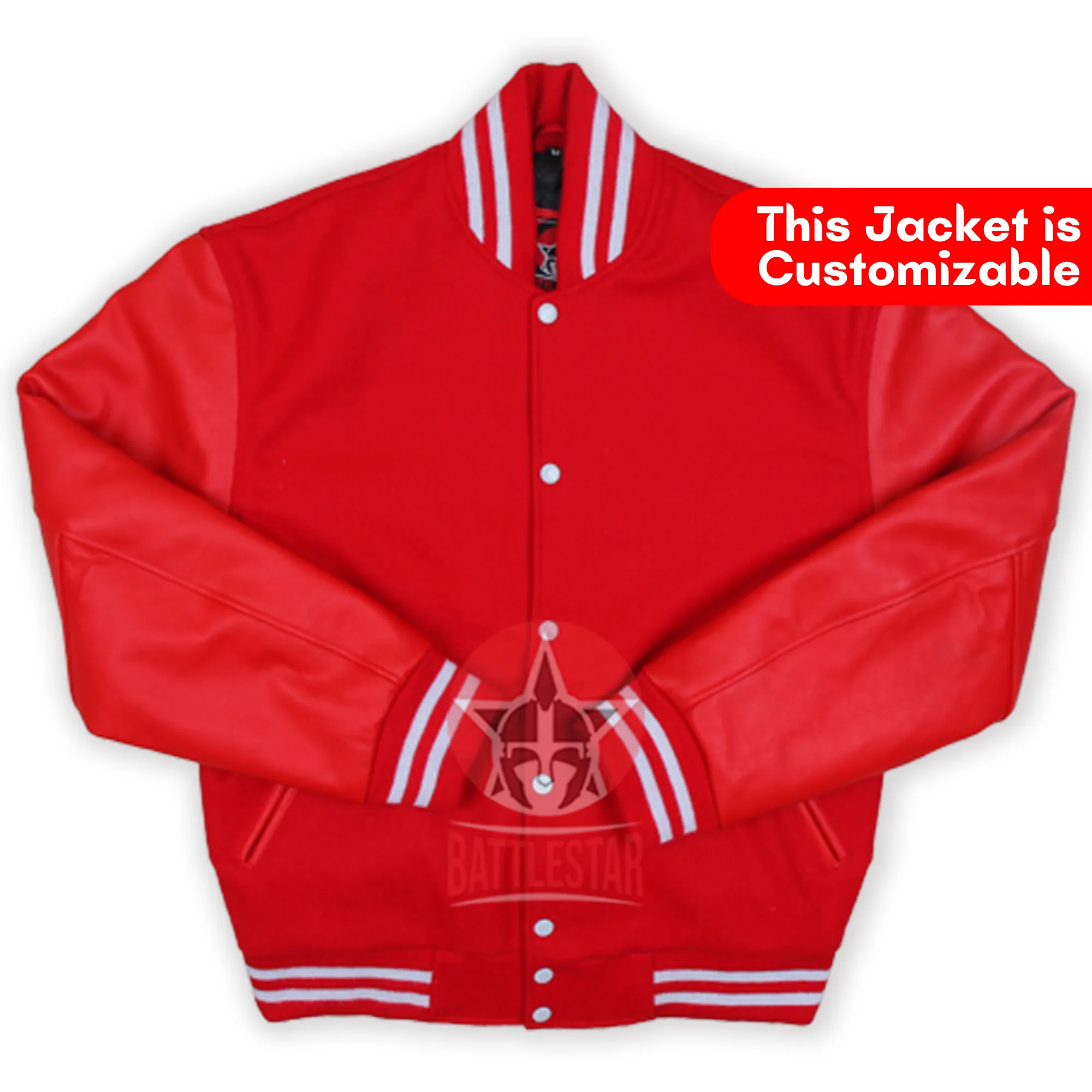 Red Wool & Leather Baseball Bomber Varsity Jacket