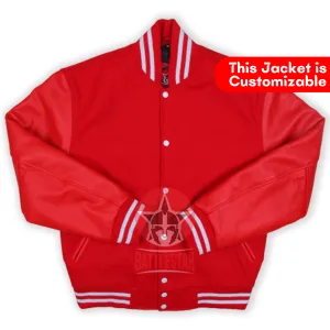 Red Wool & Leather Baseball Bomber Varsity Jacket