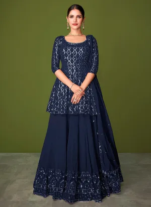 Royal Blue Sequence Embroidered Lehenga Kurti Suit