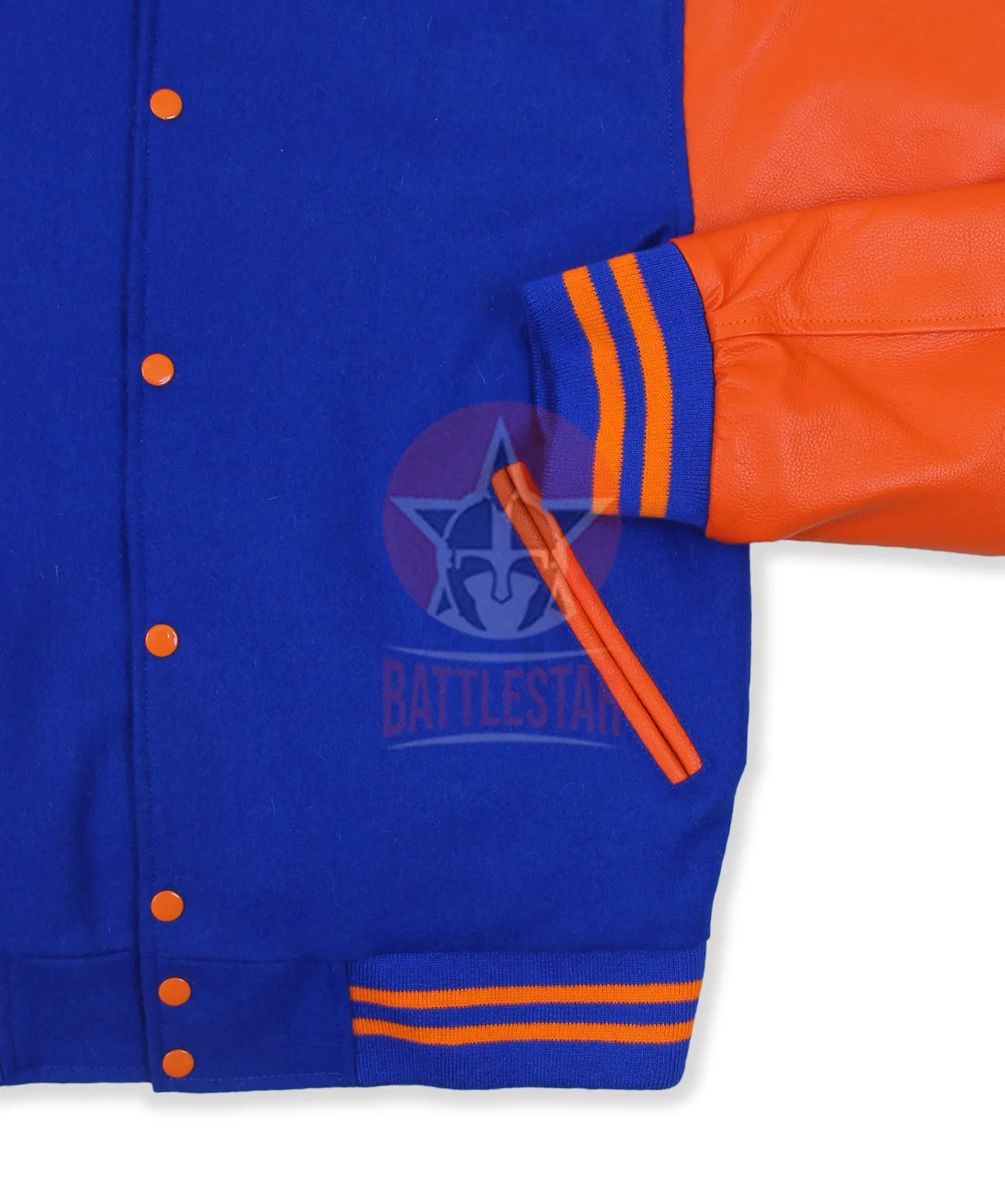 Royal Blue Wool Varsity Jacket Orange Leather Sleeves