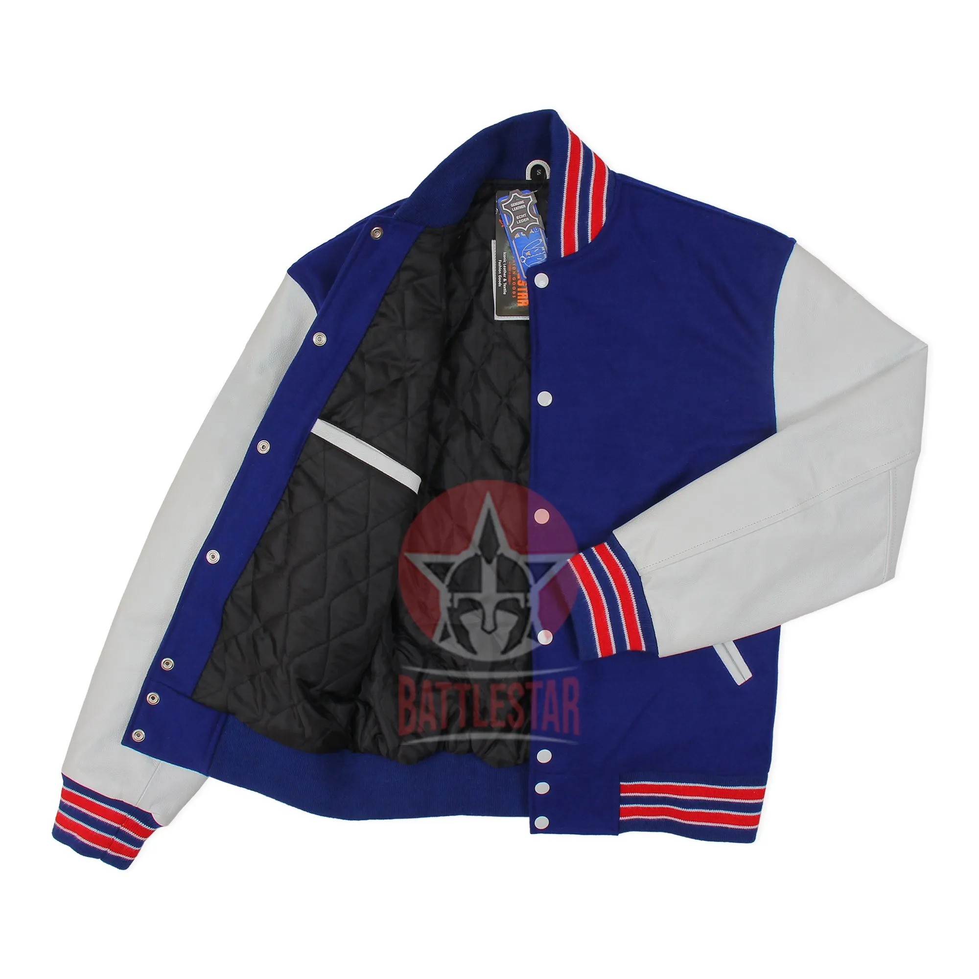 Royal Blue Wool White Leather Sleeves Varsity Jacket