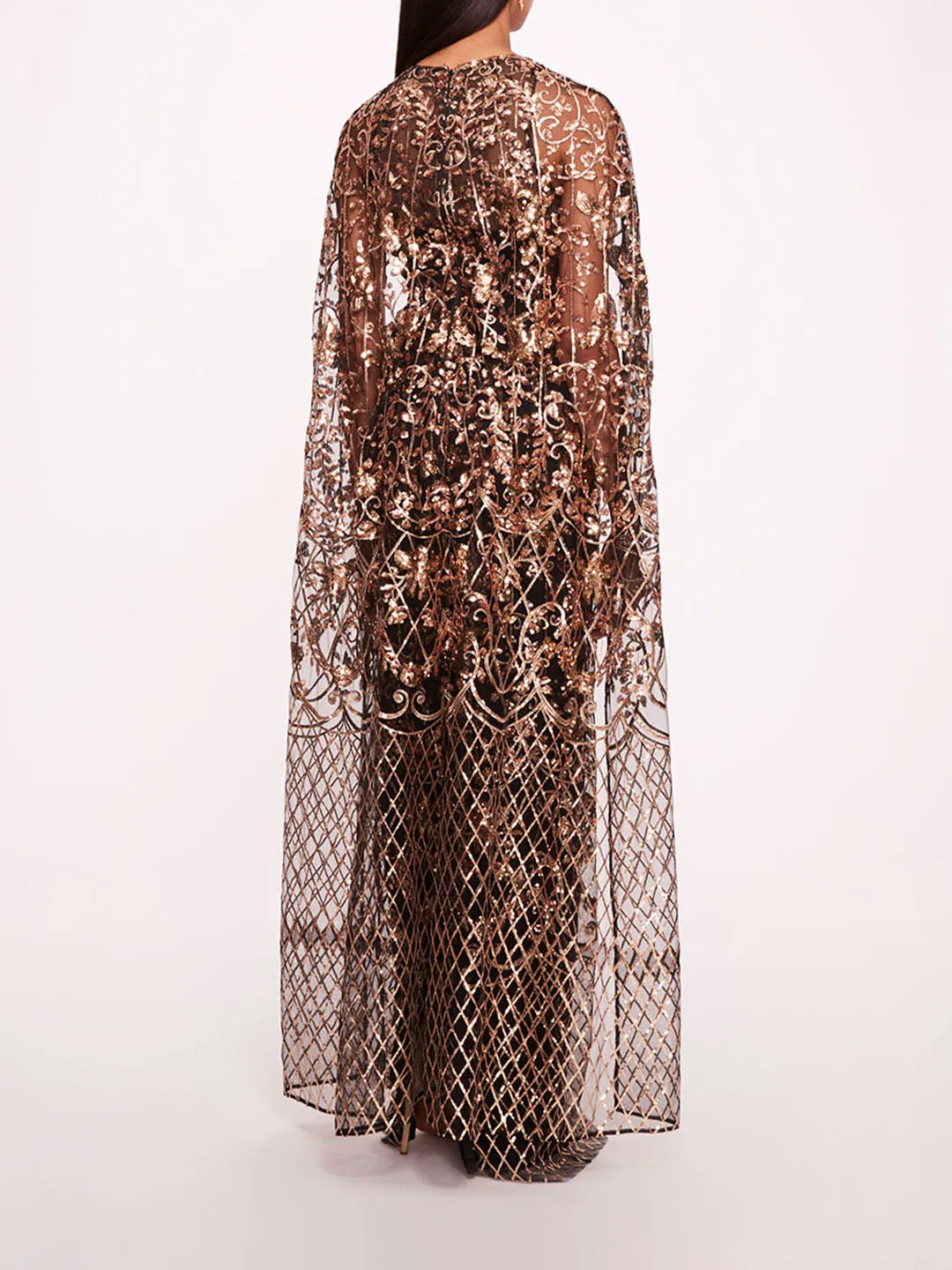 Sequin Lattice Cape Gown