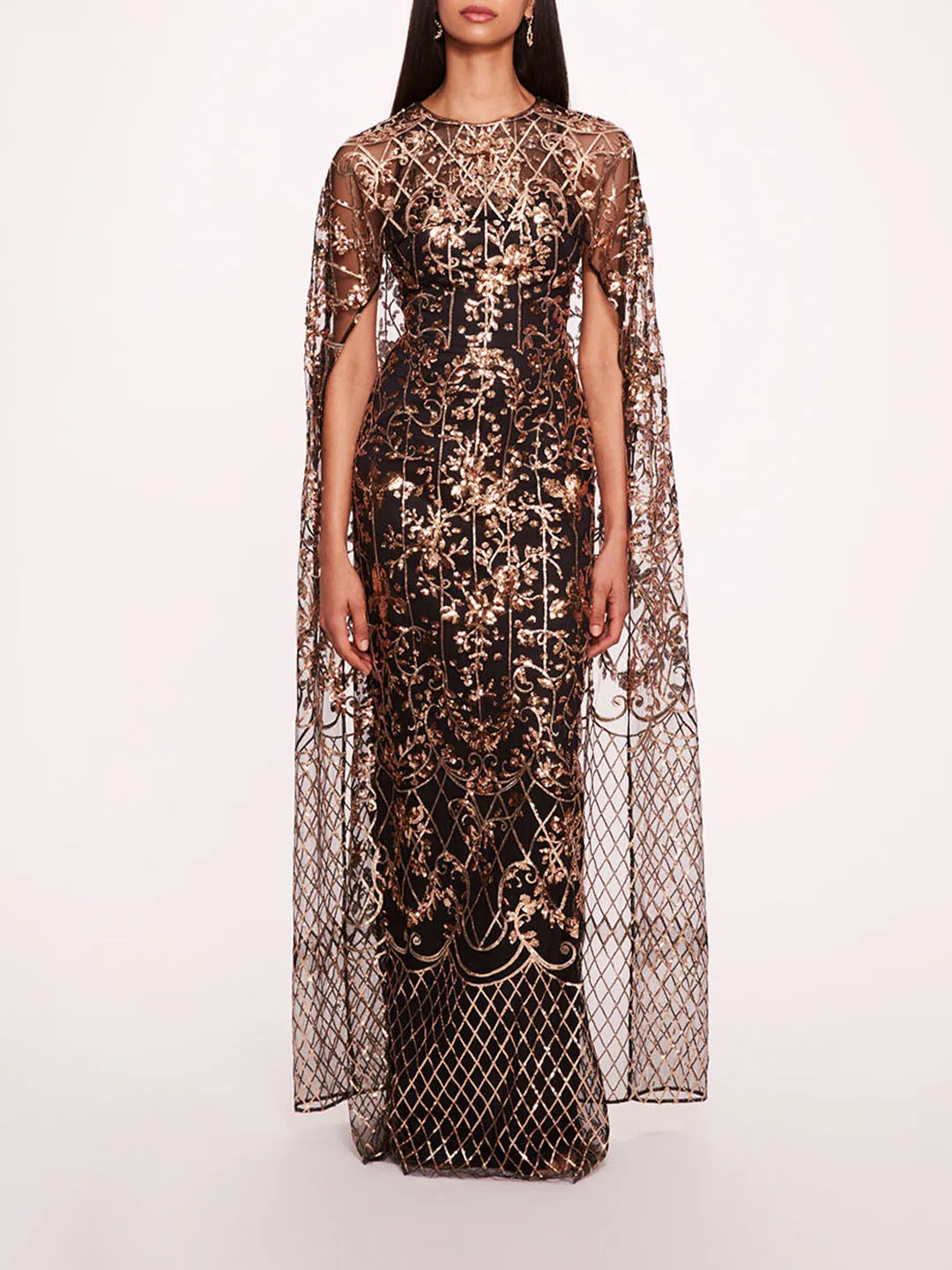 Sequin Lattice Cape Gown