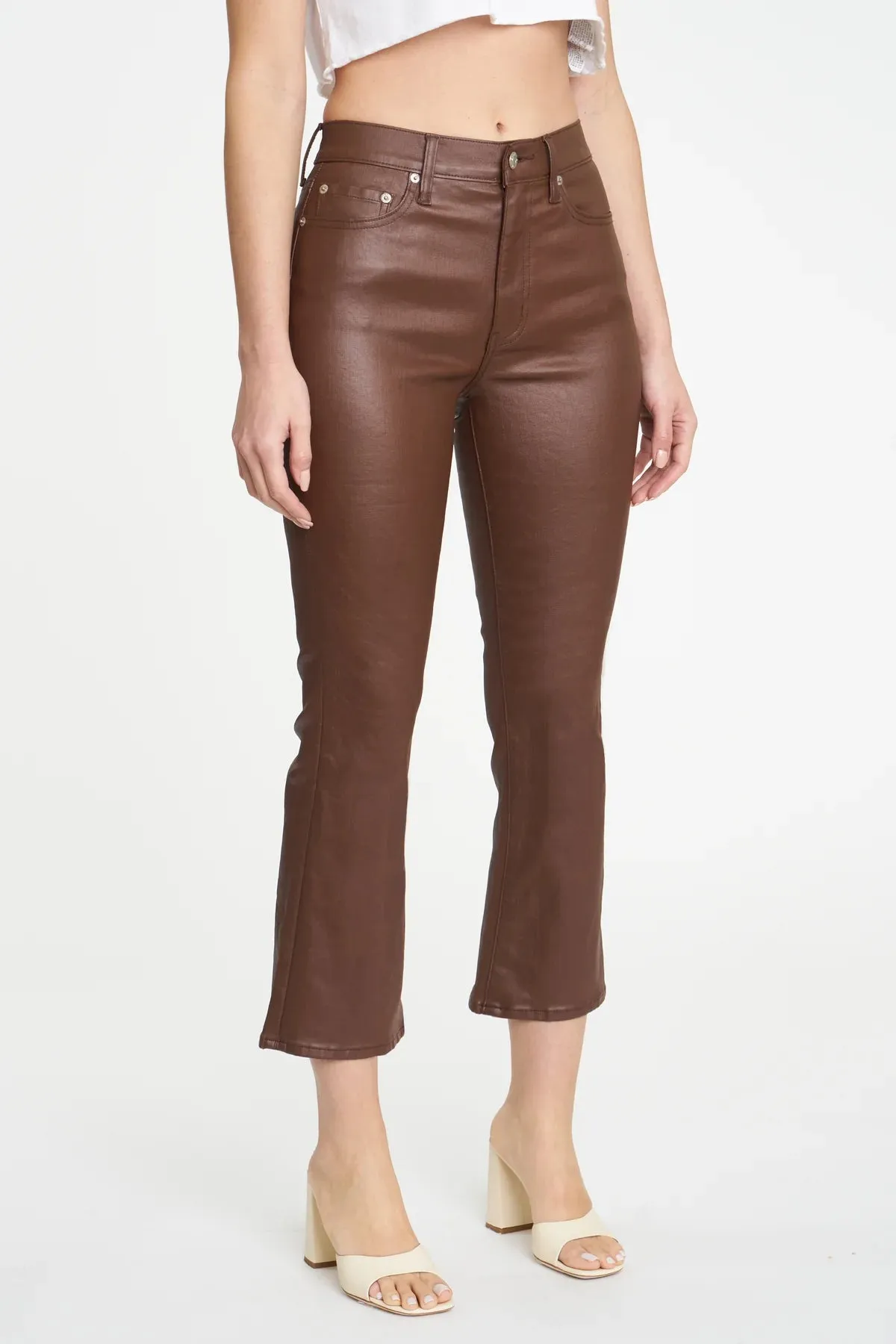 Shy Girl High Rise Crop Flare ~ Coated Espresso