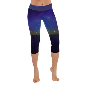 Starry Night on the sea Women's Low Rise Capri Leggings (Invisible Stitch)