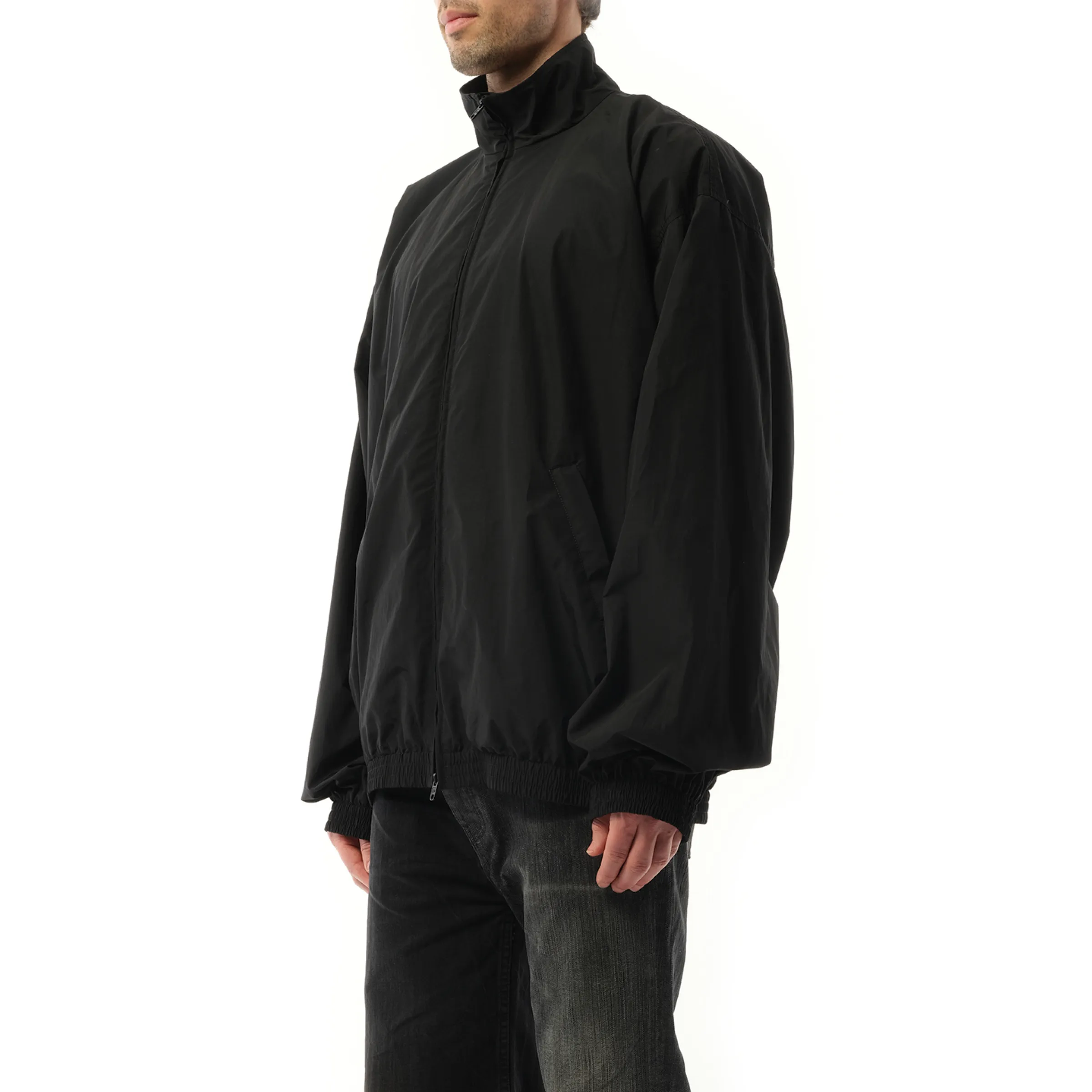 Techno Poplin Tracksuit Jacket in Black