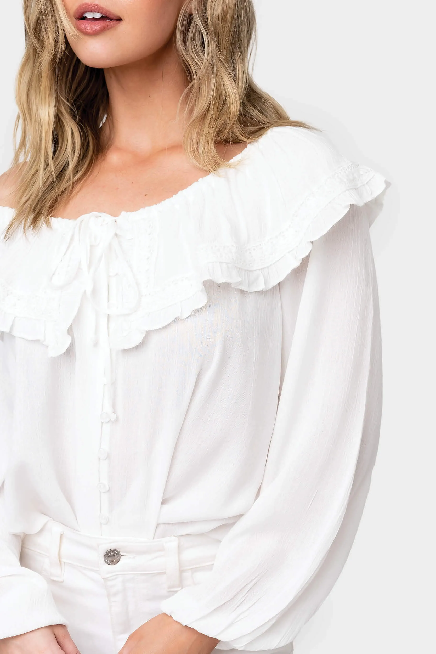 Trimmed Collar Button Front Blouse