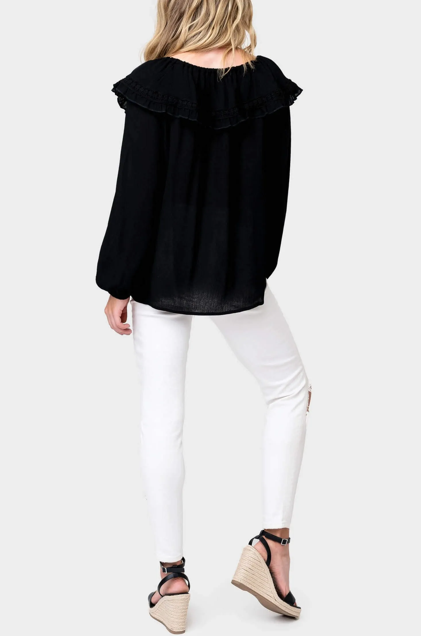 Trimmed Collar Button Front Blouse