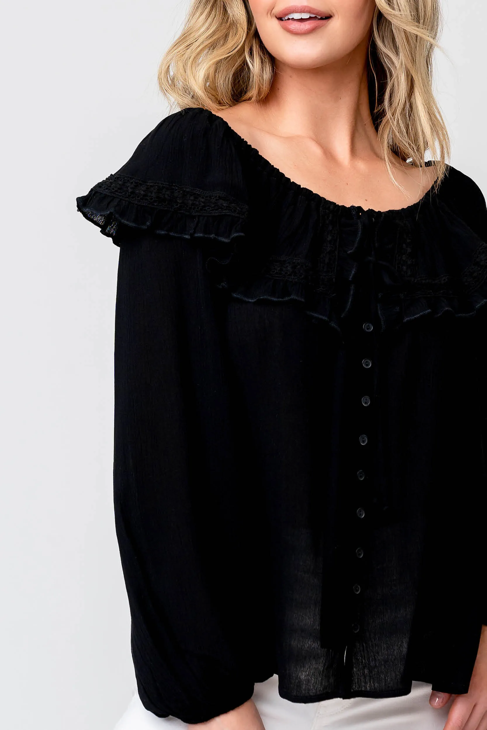 Trimmed Collar Button Front Blouse