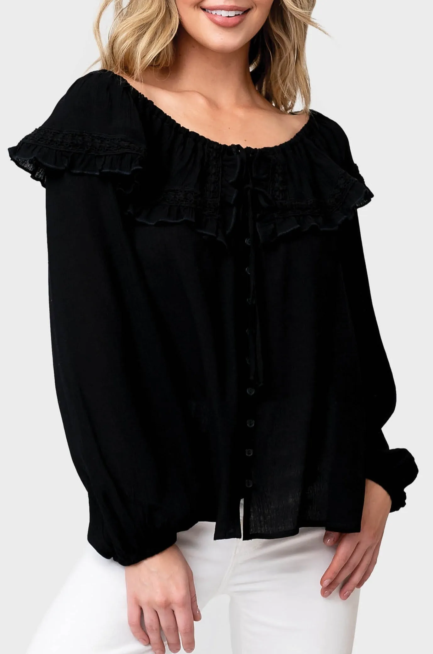 Trimmed Collar Button Front Blouse