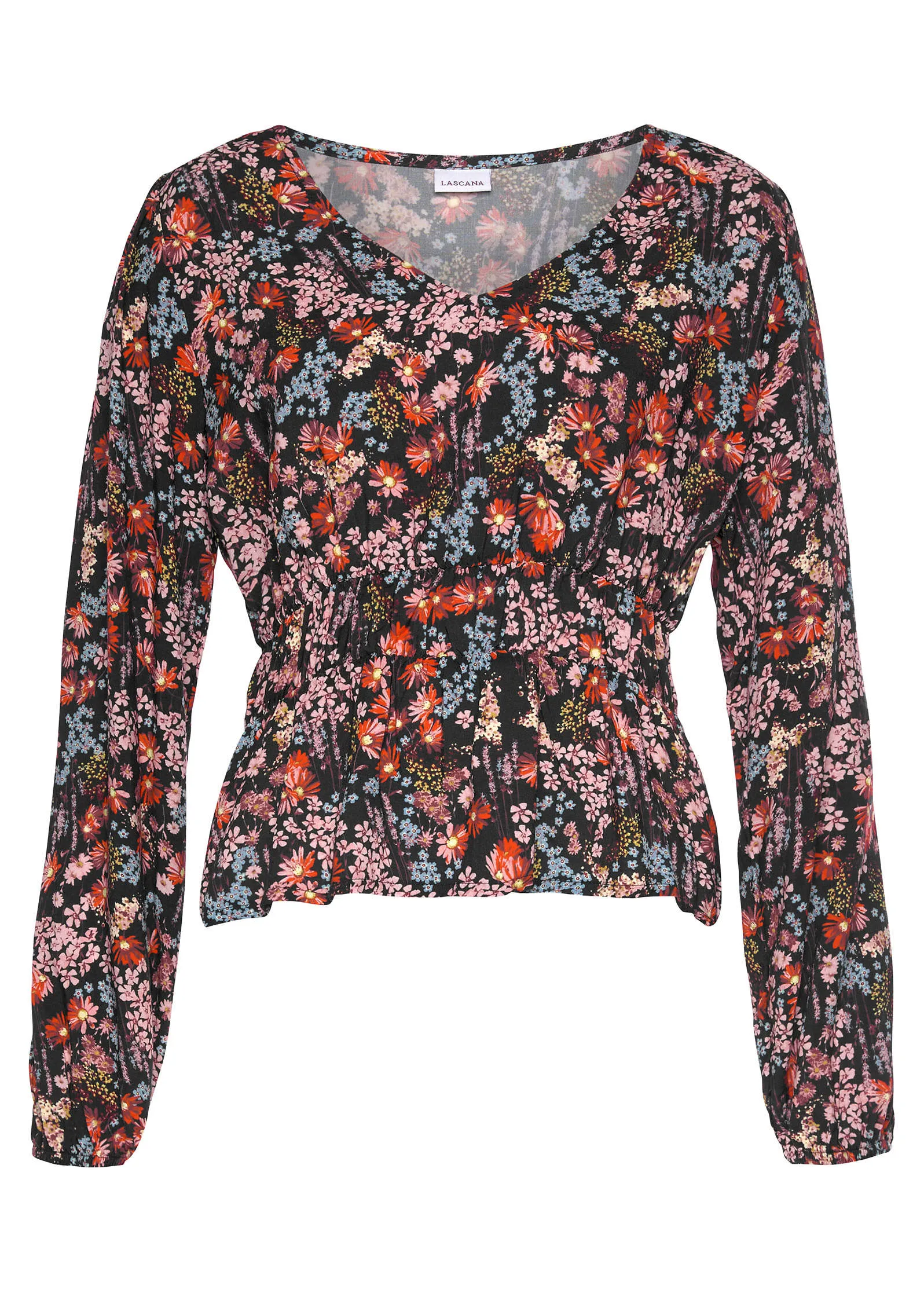 V-Neck Peplum Blouse - Purple Multi