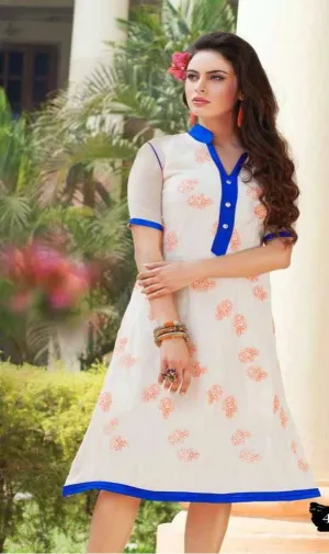 White Georgette Kurti With Floral Prints