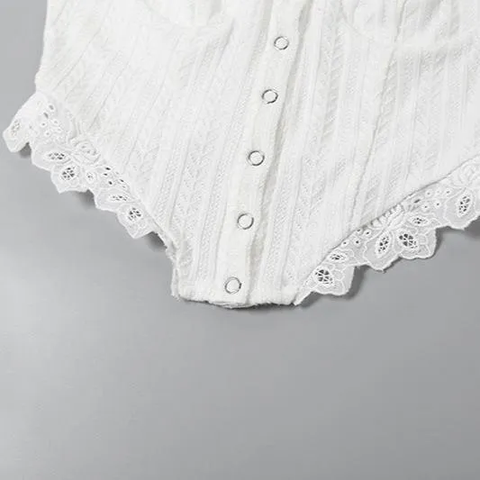 White Lace-Trimmed Button-Up Corset Top