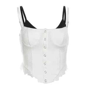 White Lace-Trimmed Button-Up Corset Top