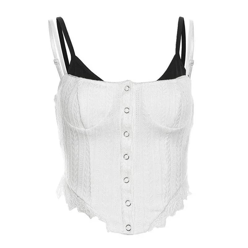 White Lace-Trimmed Button-Up Corset Top