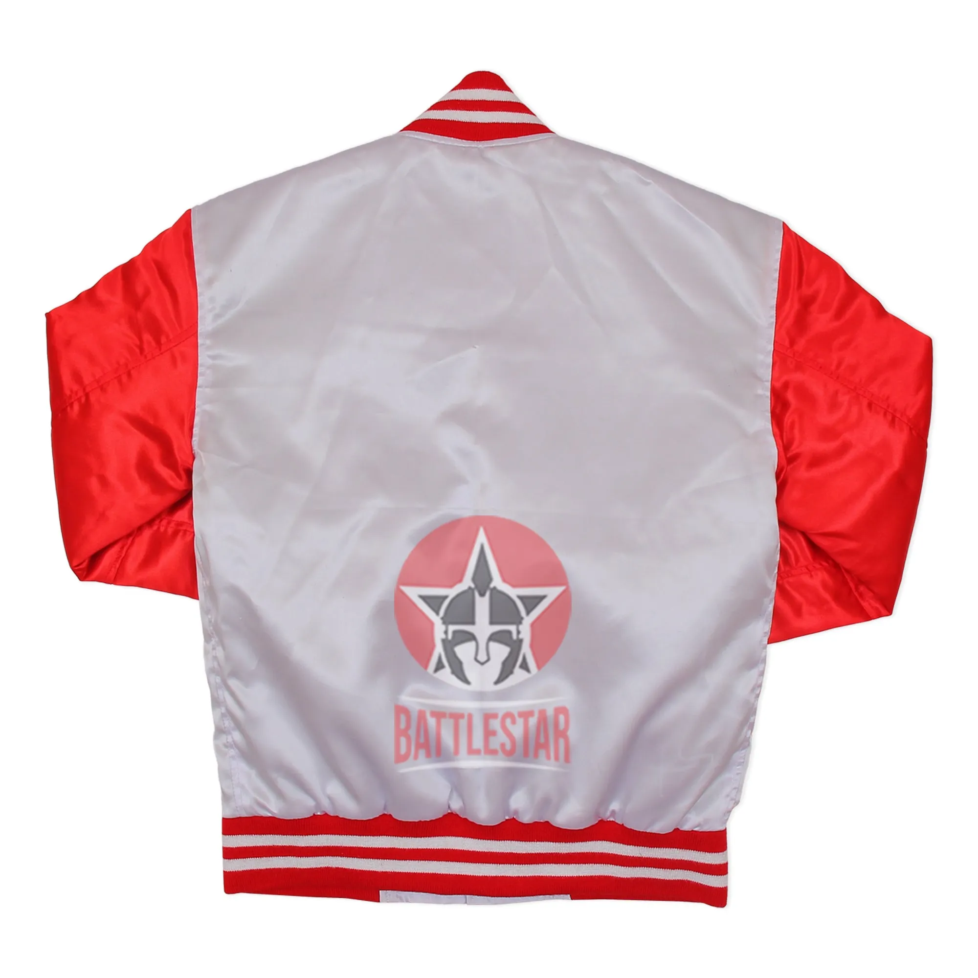 White Red Satin Varsity Bomber Baseball Jacket