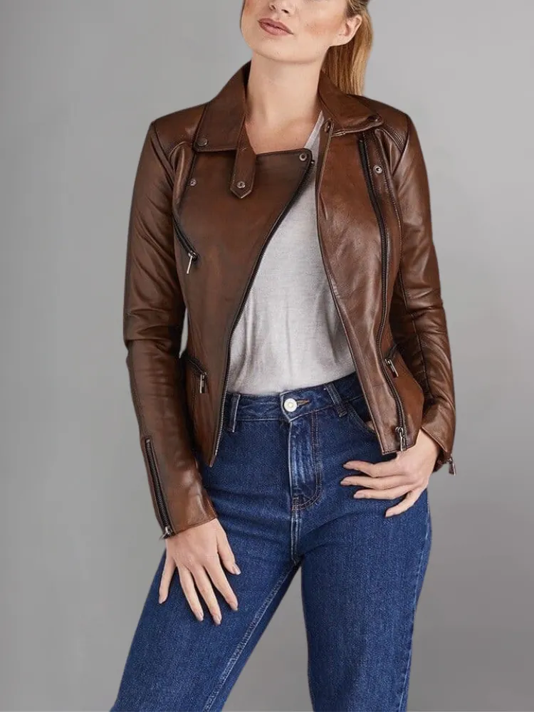 Woman Fashion Red Leather Jacket