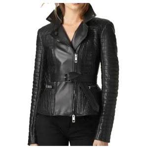 WOMEN ELEGANT BIKER FASHION LEATHER JACKET