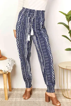 Women's Double Take Geometric Print Tassel High-Rise Pants