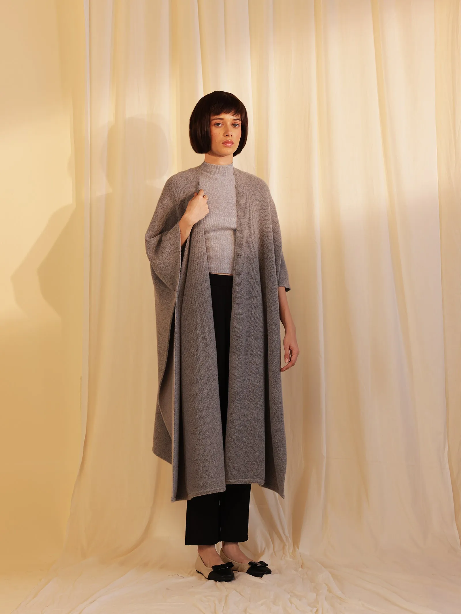 Woolen Reversible Plain Cape - Oyster