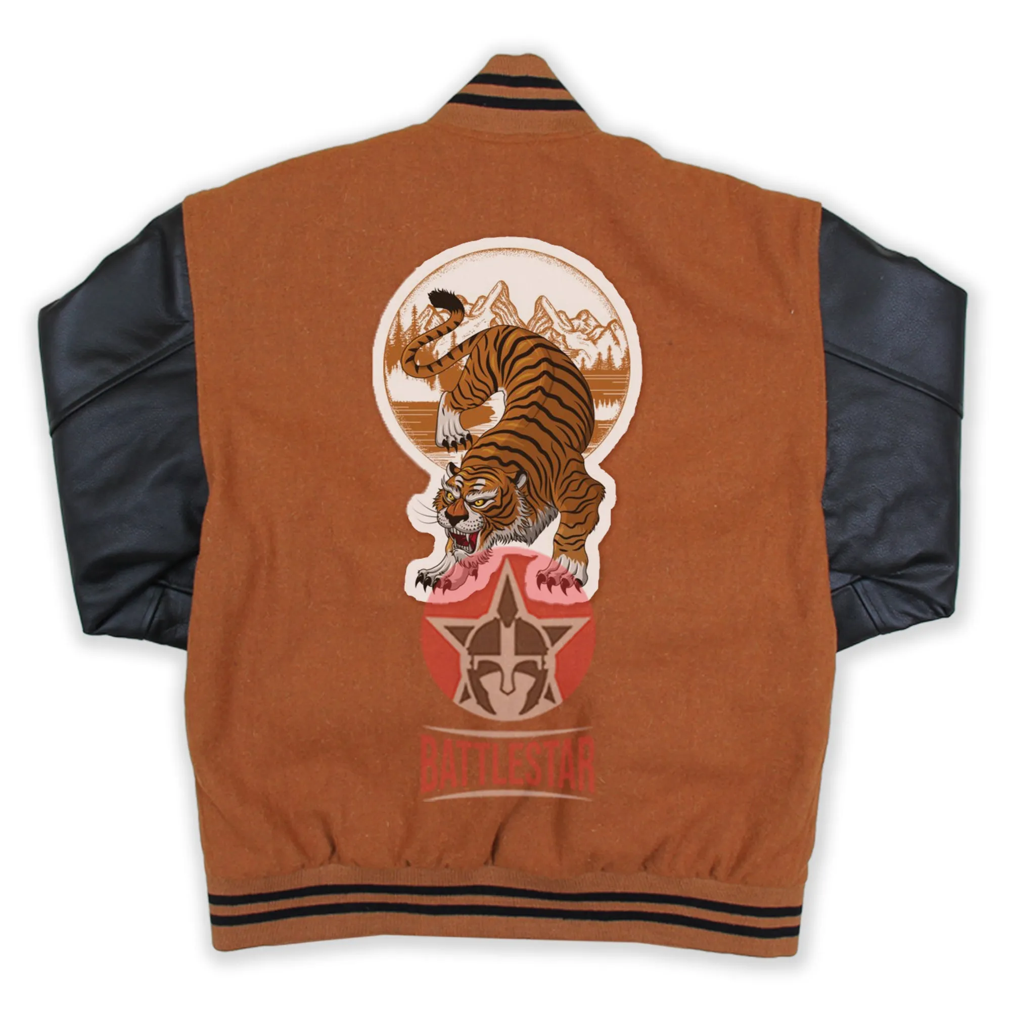 Year of the Tiger Embroidered Brown Black Letterman Baseball Jacket